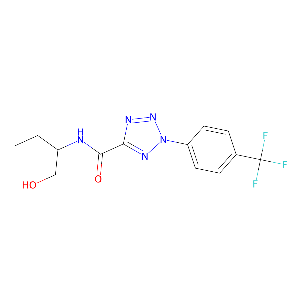 N-(1-hydroxybutan-2-yl)-2-(4-(trifluoromethyl)phenyl)-2H-tetrazole-5-carboxamide molecular structure, CAS 1396714-63-8