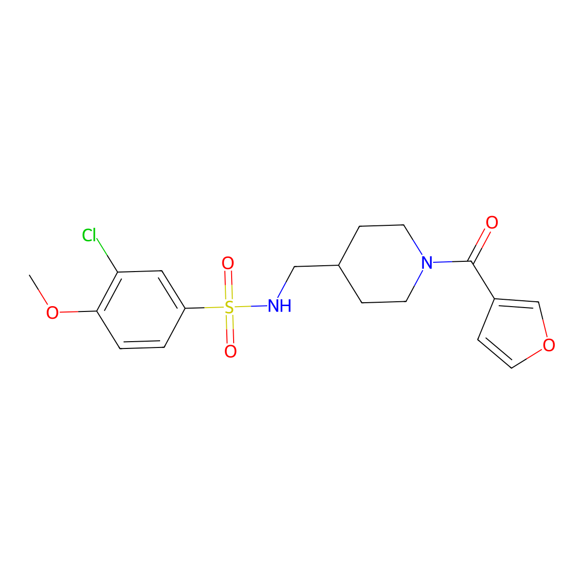 3-chloro-N-((1-(furan-3-carbonyl)piperidin-4-yl)methyl)-4-methoxybenzenesulfonamide molecular structure, CAS 1396714-68-3