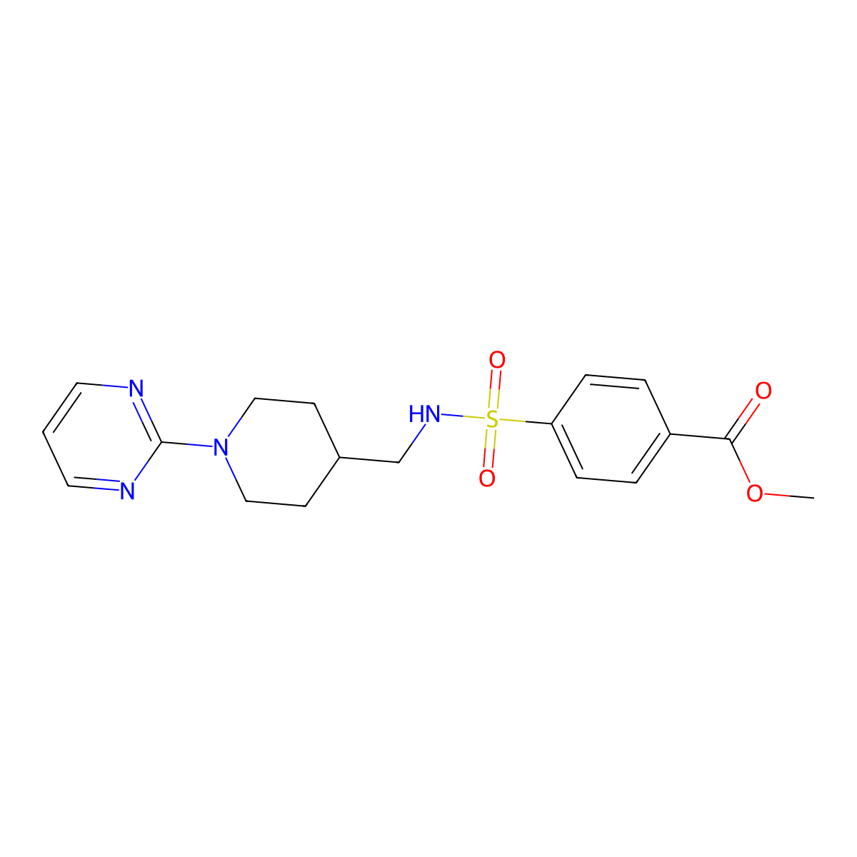 methyl 4-(N-((1-(pyrimidin-2-yl)piperidin-4-yl)methyl)sulfamoyl)benzoate molecular structure, CAS 1396714-73-0