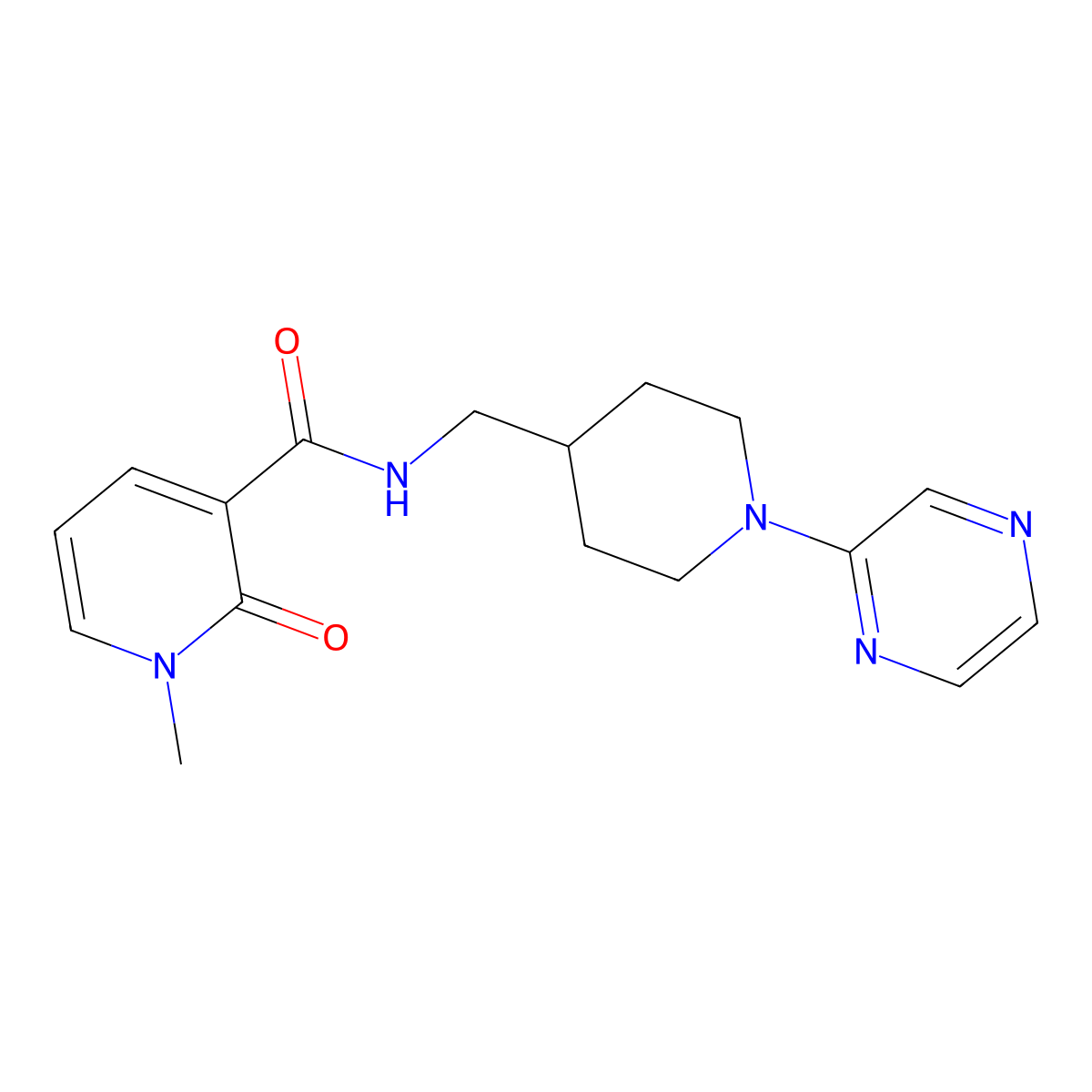 1-methyl-2-oxo-N-{[1-(pyrazin-2-yl)piperidin-4-yl]methyl}-1,2-dihydropyridine-3-carboxamide molecular structure, CAS 1396714-77-4