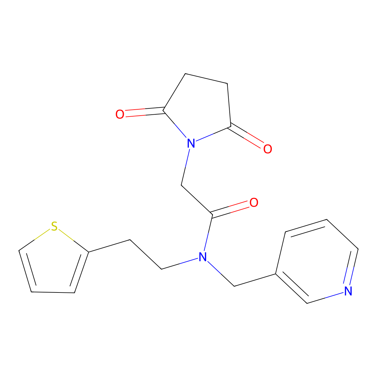 2-(2,5-dioxopyrrolidin-1-yl)-N-(pyridin-3-ylmethyl)-N-(2-(thiophen-2-yl)ethyl)acetamide molecular structure, CAS 1396715-03-9