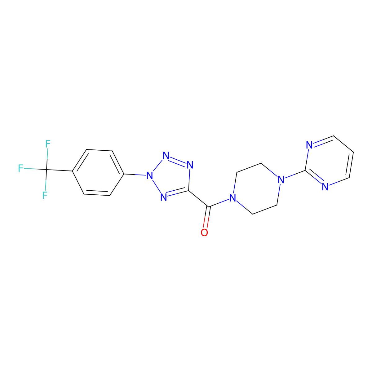 (4-(pyrimidin-2-yl)piperazin-1-yl)(2-(4-(trifluoromethyl)phenyl)-2H-tetrazol-5-yl)methanone molecular structure, CAS 1396715-11-9