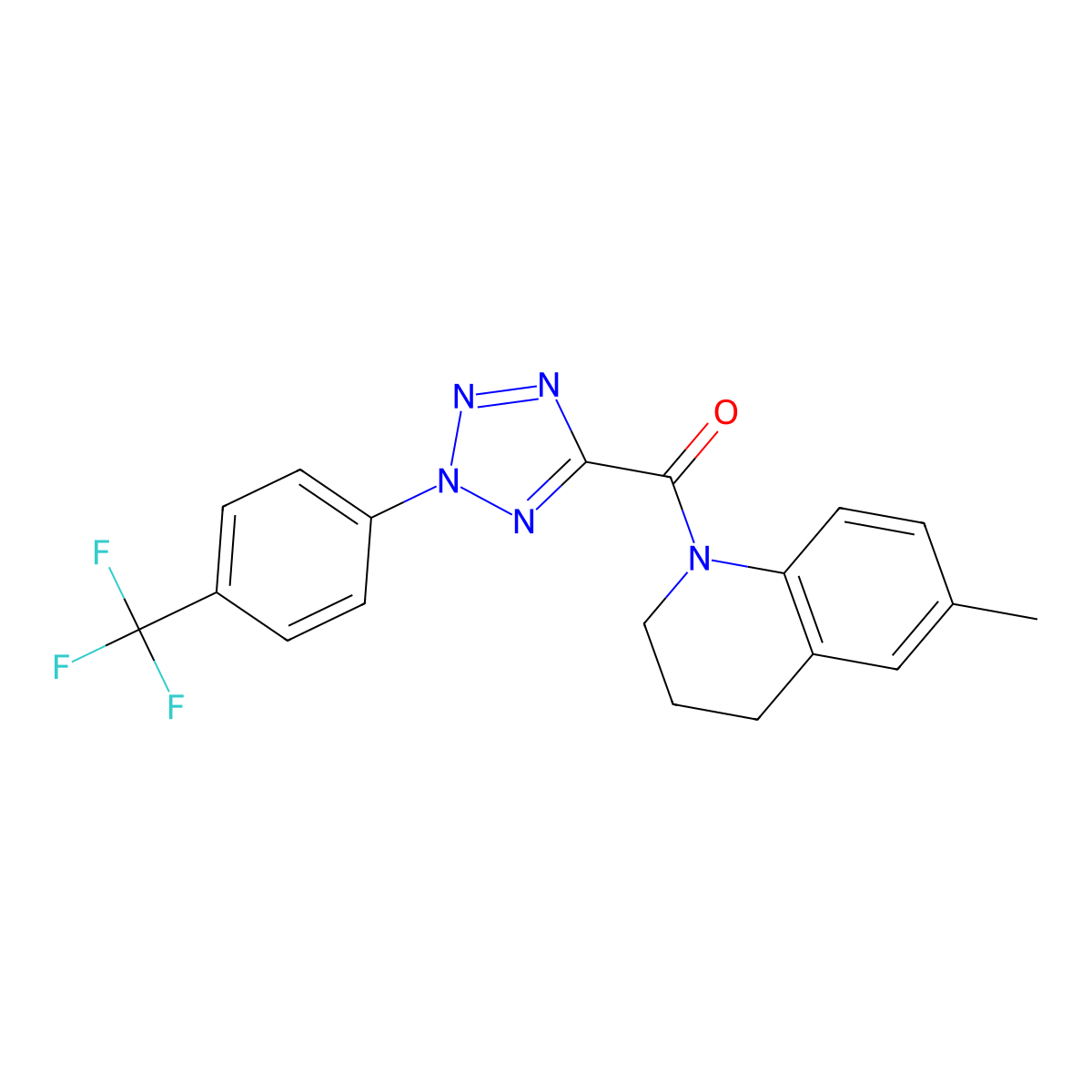 (6-methyl-3,4-dihydroquinolin-1(2H)-yl)(2-(4-(trifluoromethyl)phenyl)-2H-tetrazol-5-yl)methanone molecular structure, CAS 1396715-35-7