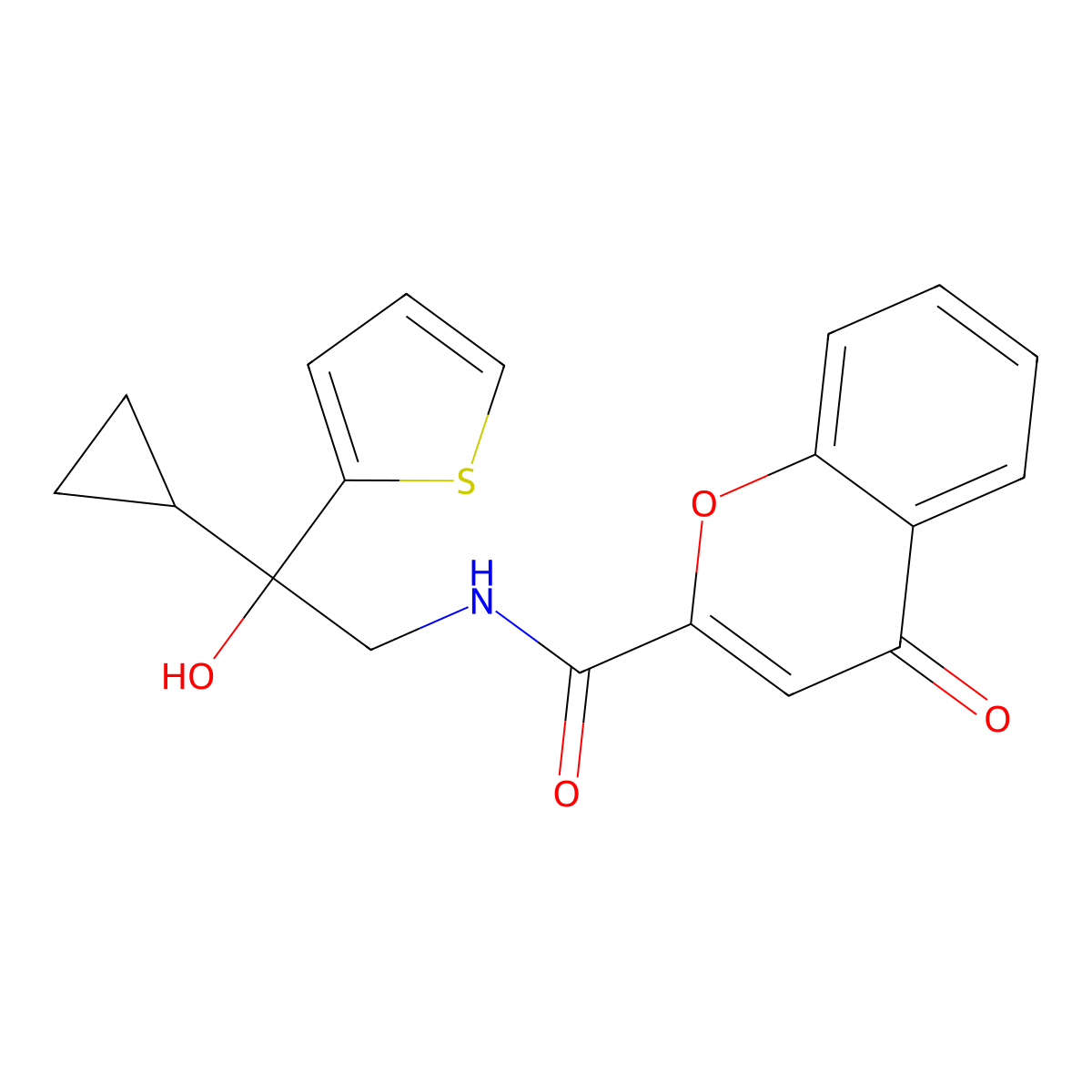 N-(2-cyclopropyl-2-hydroxy-2-(thiophen-2-yl)ethyl)-4-oxo-4H-chromene-2-carboxamide molecular structure, CAS 1396715-36-8