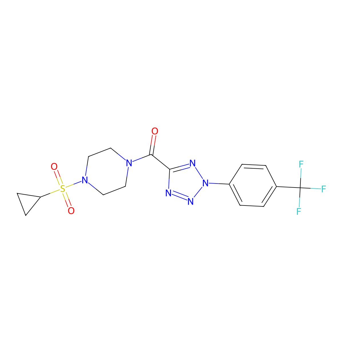 (4-(cyclopropylsulfonyl)piperazin-1-yl)(2-(4-(trifluoromethyl)phenyl)-2H-tetrazol-5-yl)methanone molecular structure, CAS 1396715-47-1