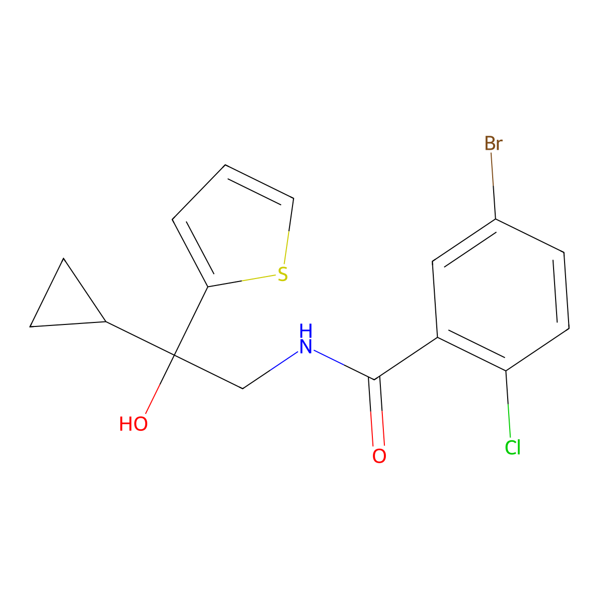 5-bromo-2-chloro-N-[2-cyclopropyl-2-hydroxy-2-(thiophen-2-yl)ethyl]benzamide molecular structure, CAS 1396715-52-8