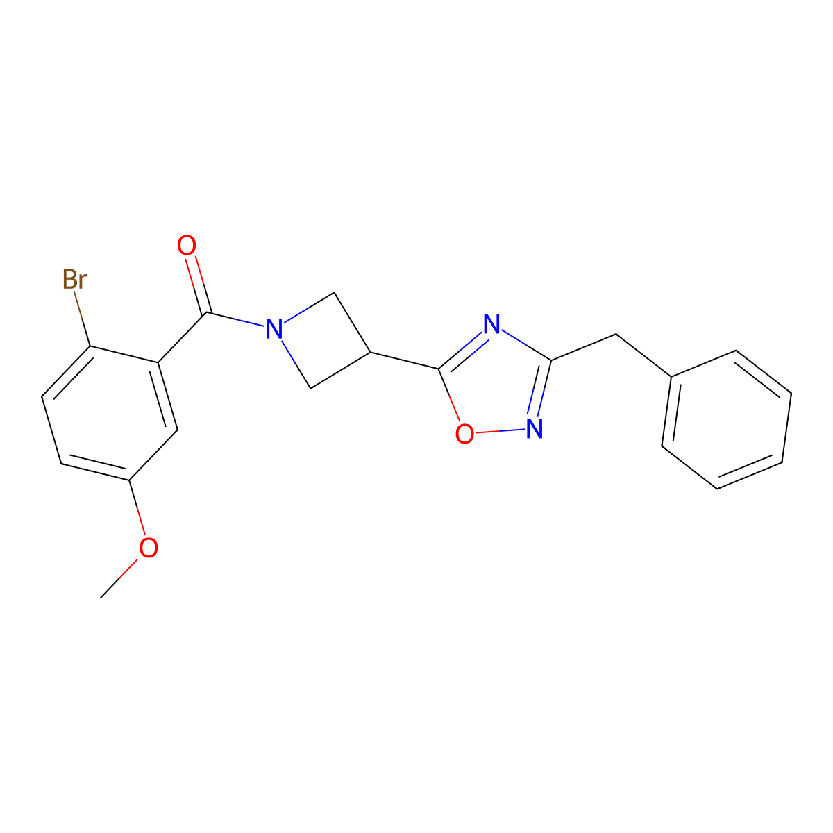 (3-(3-Benzyl-1,2,4-oxadiazol-5-yl)azetidin-1-yl)(2-bromo-5-methoxyphenyl)methanone molecular structure, CAS 1396715-53-9
