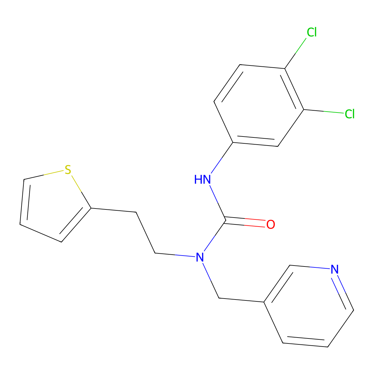 3-(3,4-Dichlorophenyl)-1-(pyridin-3-ylmethyl)-1-(2-(thiophen-2-yl)ethyl)urea molecular structure, CAS 1396715-59-5