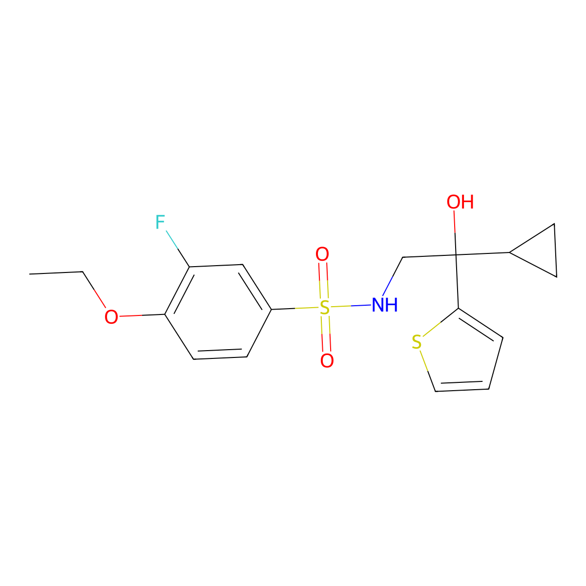 N-(2-cyclopropyl-2-hydroxy-2-(thiophen-2-yl)ethyl)-4-ethoxy-3-fluorobenzenesulfonamide molecular structure, CAS 1396715-65-3