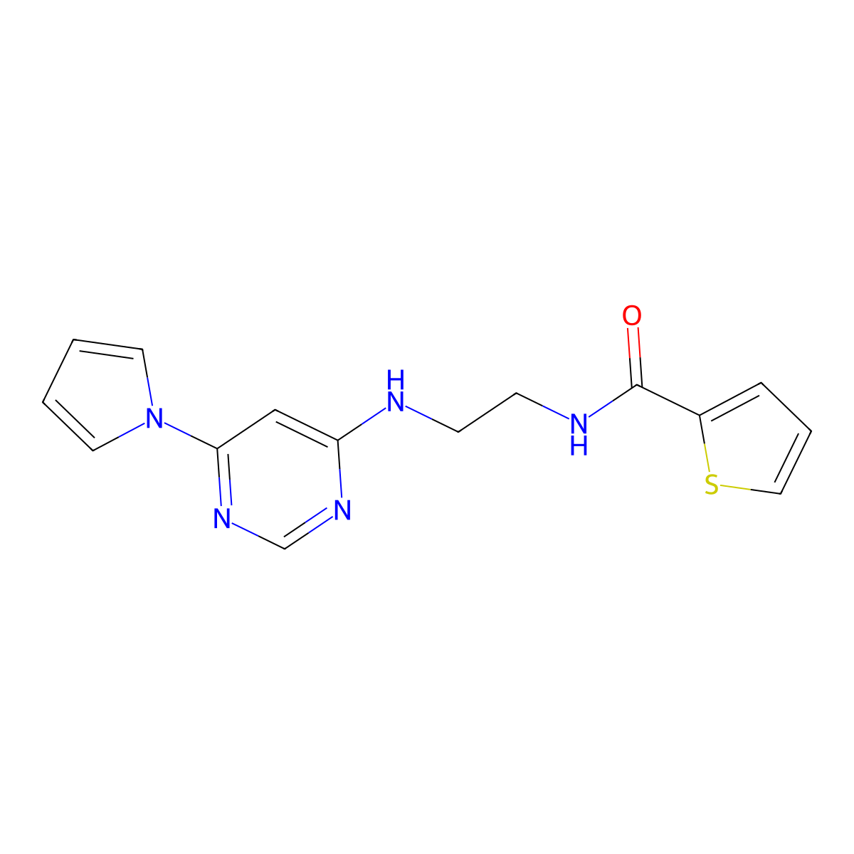 N-(2-{[6-(1H-pyrrol-1-yl)pyrimidin-4-yl]amino}ethyl)thiophene-2-carboxamide molecular structure, CAS 1396715-68-6