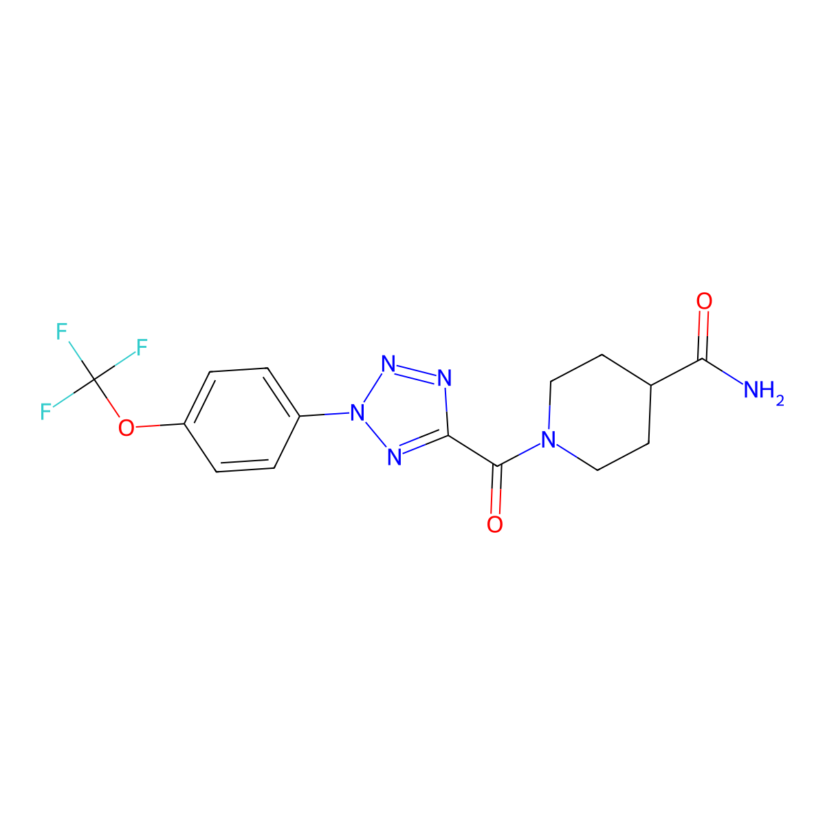1-(2-(4-(trifluoromethoxy)phenyl)-2H-tetrazole-5-carbonyl)piperidine-4-carboxamide molecular structure, CAS 1396715-73-3