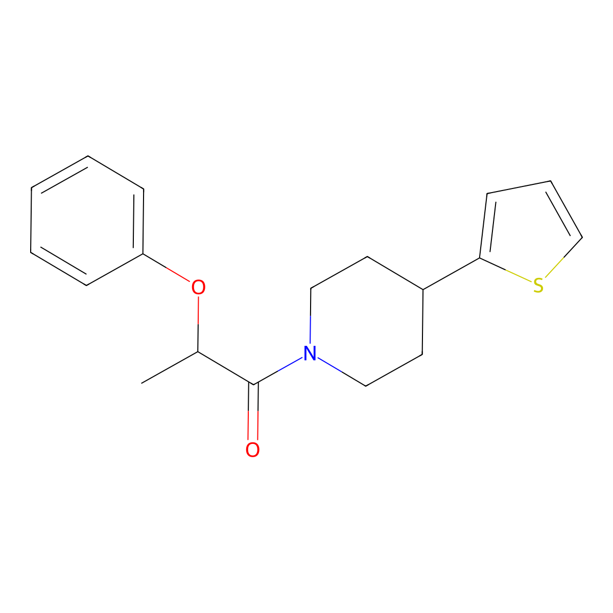 2-Phenoxy-1-(4-(thiophen-2-yl)piperidin-1-yl)propan-1-one molecular structure, CAS 1396715-79-9