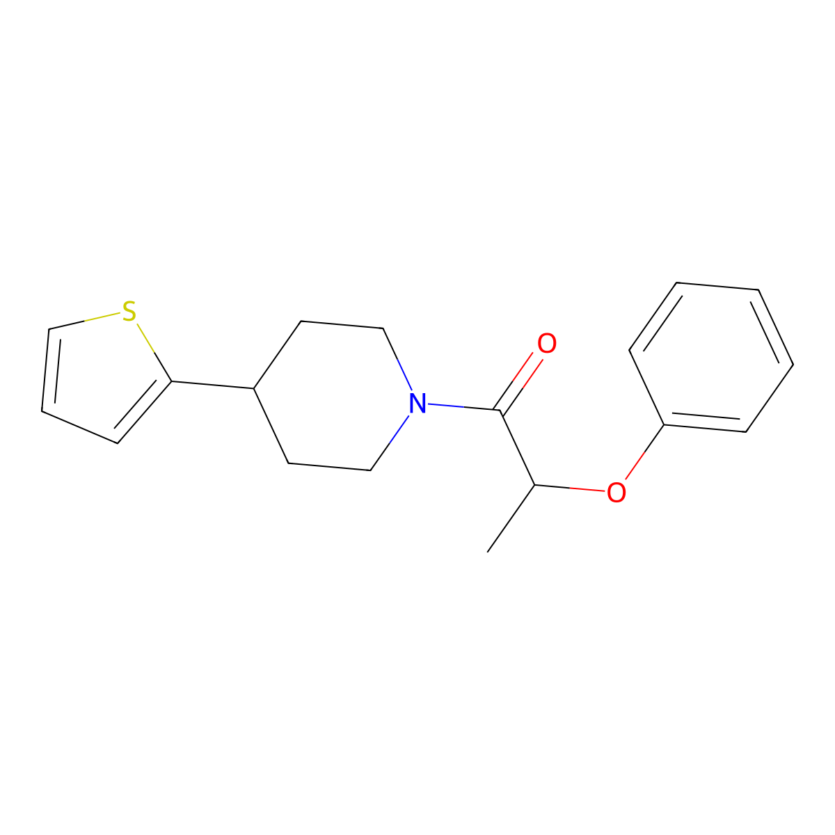 2-Phenoxy-1-(4-(thiophen-2-yl)piperidin-1-yl)propan-1-one molecular structure, CAS 1396715-79-9