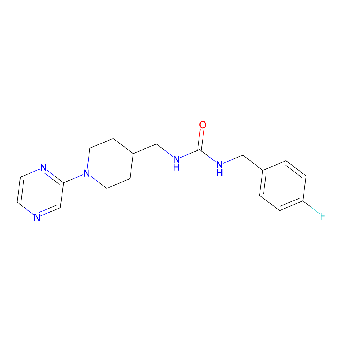 1-(4-Fluorobenzyl)-3-((1-(pyrazin-2-yl)piperidin-4-yl)methyl)urea molecular structure, CAS 1396715-85-7
