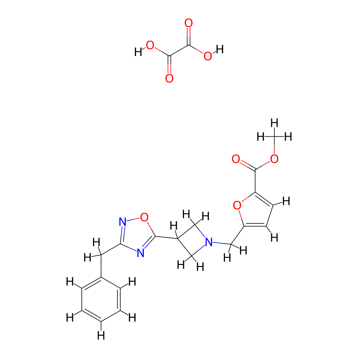 Methyl 5-((3-(3-benzyl-1,2,4-oxadiazol-5-yl)azetidin-1-yl)methyl)furan-2-carboxylate oxalate molecular structure, CAS 1396715-89-1