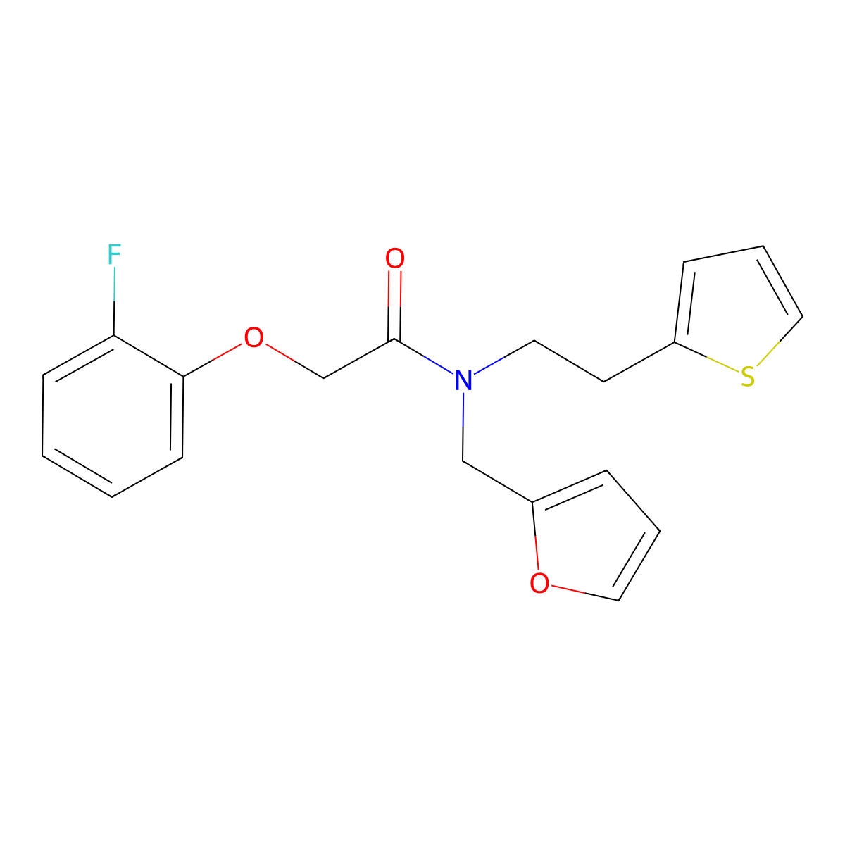 2-(2-fluorophenoxy)-N-(furan-2-ylmethyl)-N-(2-(thiophen-2-yl)ethyl)acetamide molecular structure, CAS 1396715-99-3