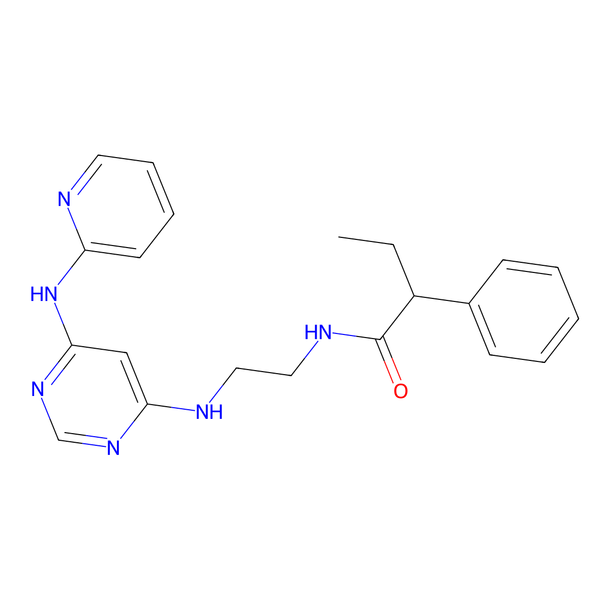 2-phenyl-N-(2-((6-(pyridin-2-ylamino)pyrimidin-4-yl)amino)ethyl)butanamide molecular structure, CAS 1396716-16-7