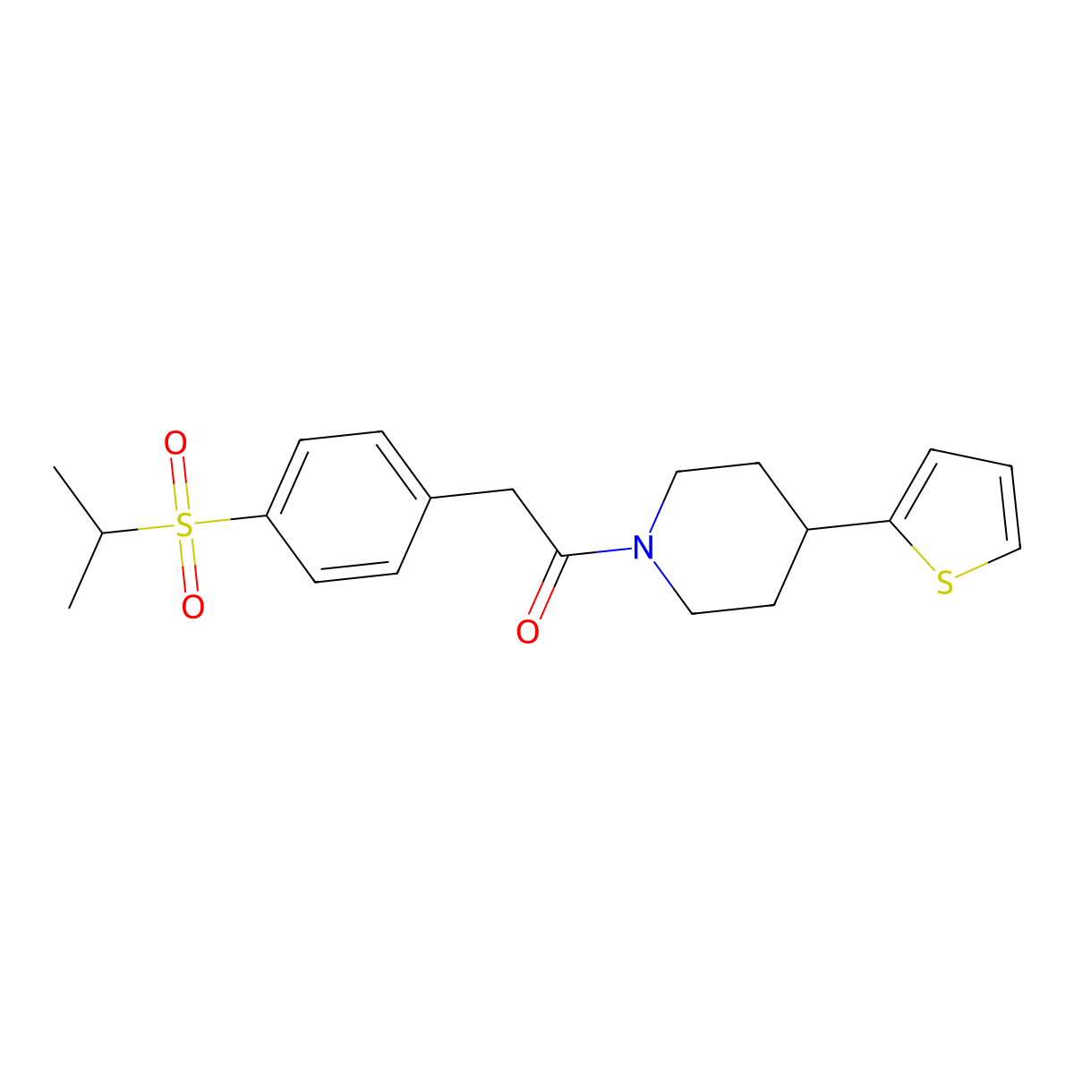2-(4-(Isopropylsulfonyl)phenyl)-1-(4-(thiophen-2-yl)piperidin-1-yl)ethanone molecular structure, CAS 1396716-27-0
