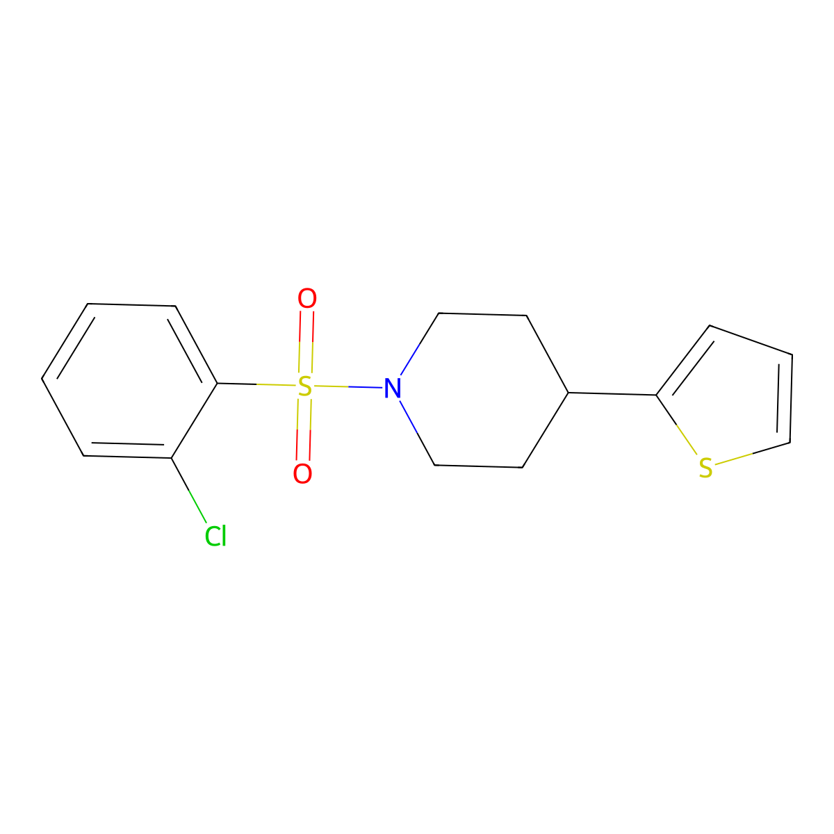 1-((2-Chlorophenyl)sulfonyl)-4-(thiophen-2-yl)piperidine molecular structure, CAS 1396716-41-8