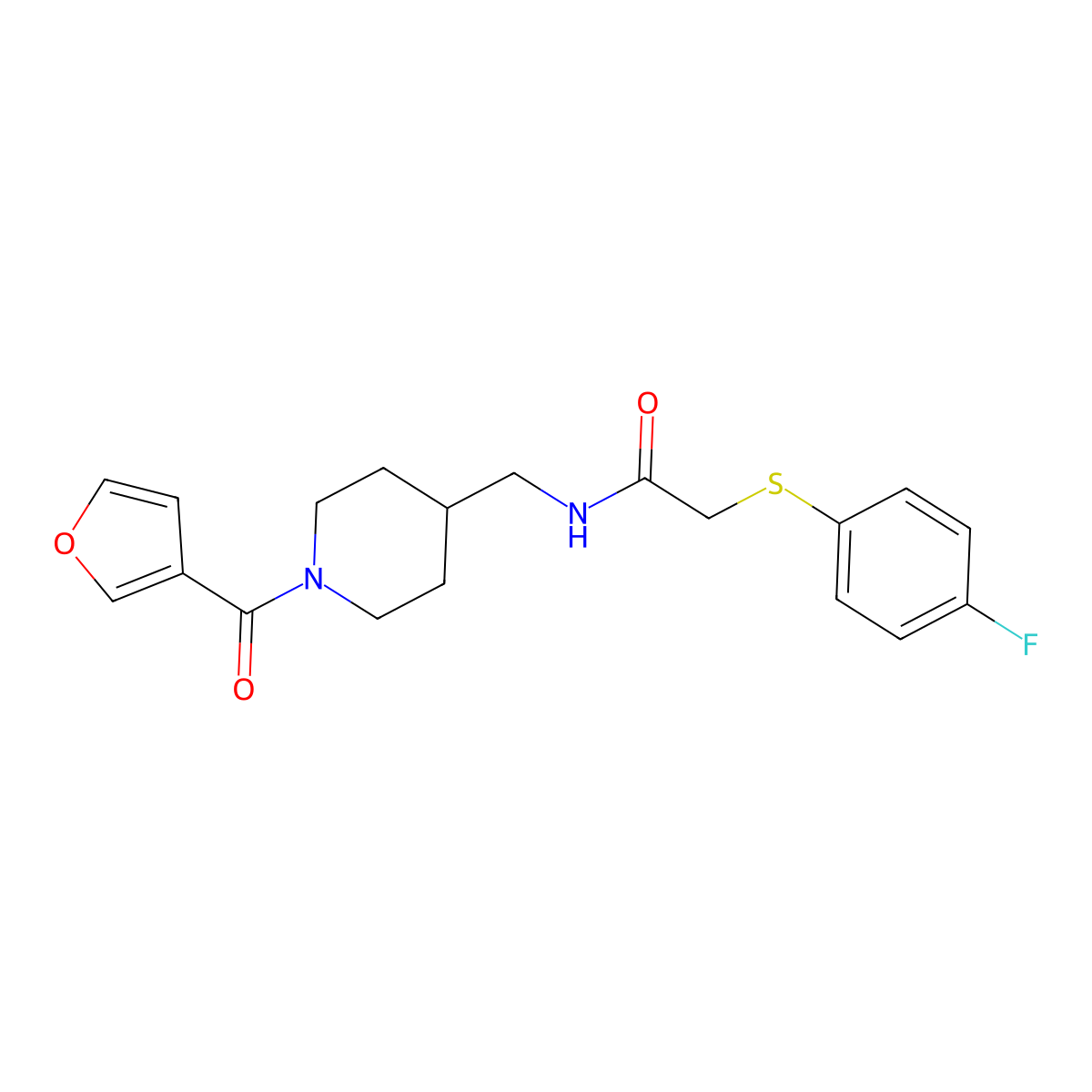 2-((4-fluorophenyl)thio)-N-((1-(furan-3-carbonyl)piperidin-4-yl)methyl)acetamide molecular structure, CAS 1396716-44-1