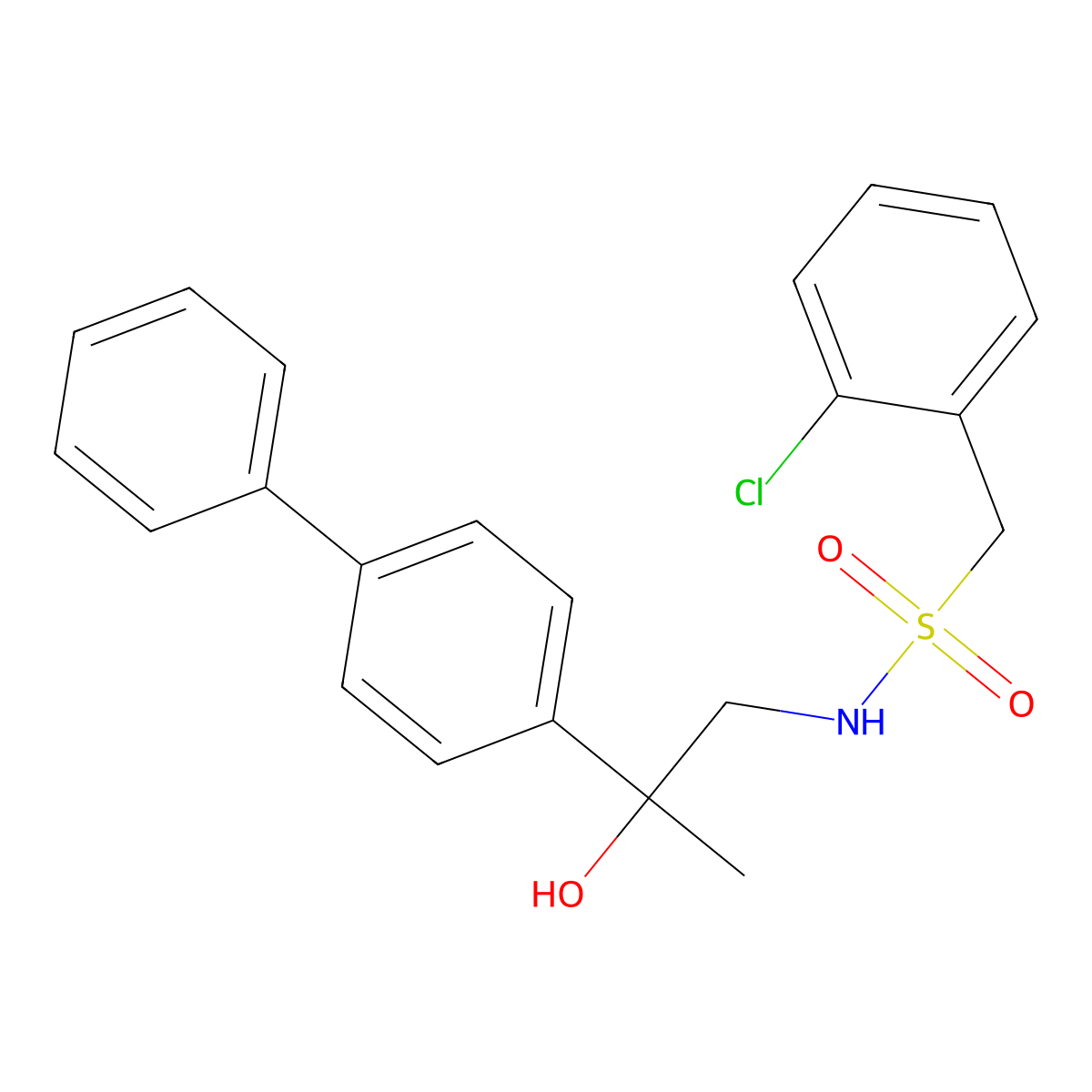 N-(2-{[1,1'-biphenyl]-4-yl}-2-hydroxypropyl)-1-(2-chlorophenyl)methanesulfonamide molecular structure, CAS 1396716-67-8