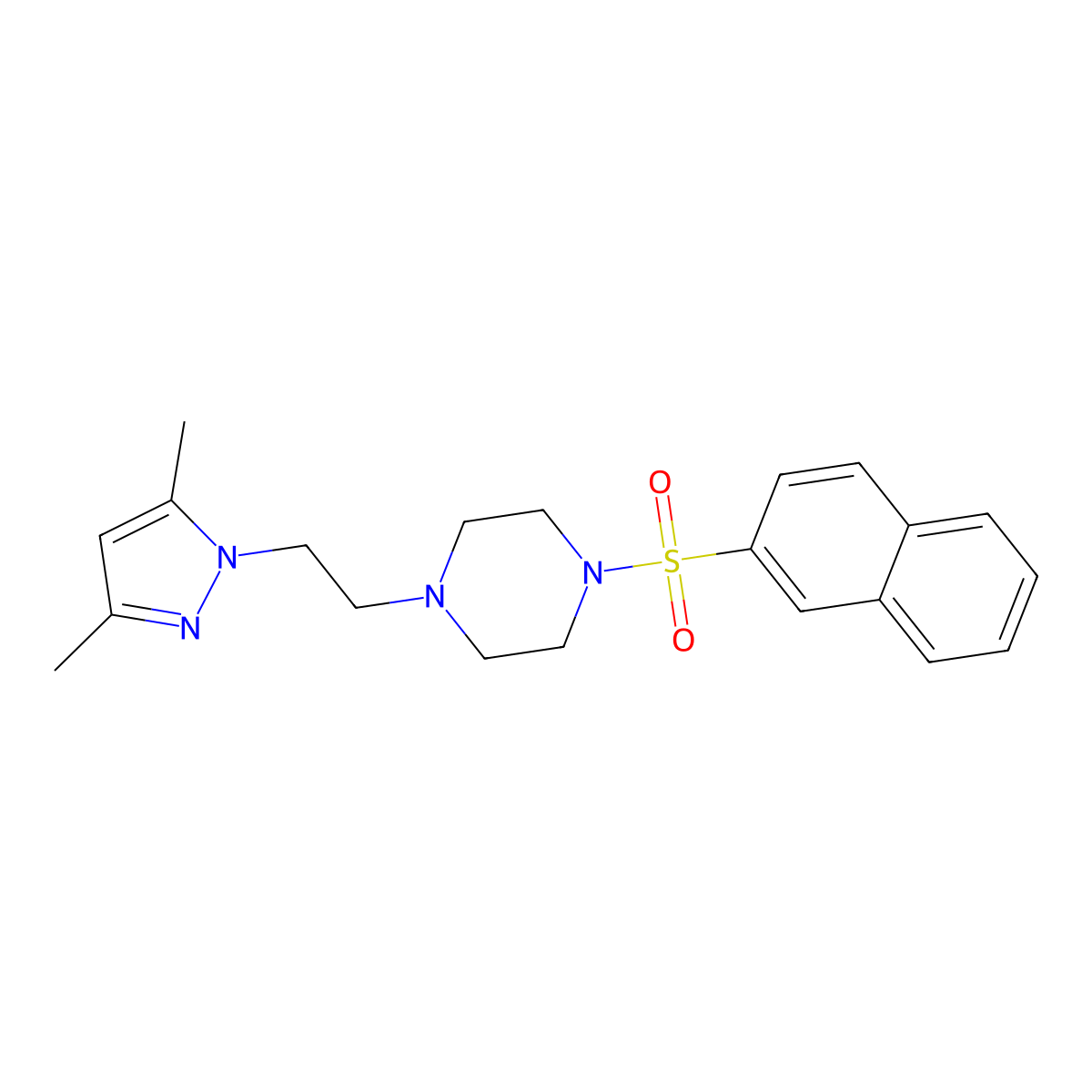 1-(2-(3,5-dimethyl-1H-pyrazol-1-yl)ethyl)-4-(naphthalen-2-ylsulfonyl)piperazine molecular structure, CAS 1396716-74-7