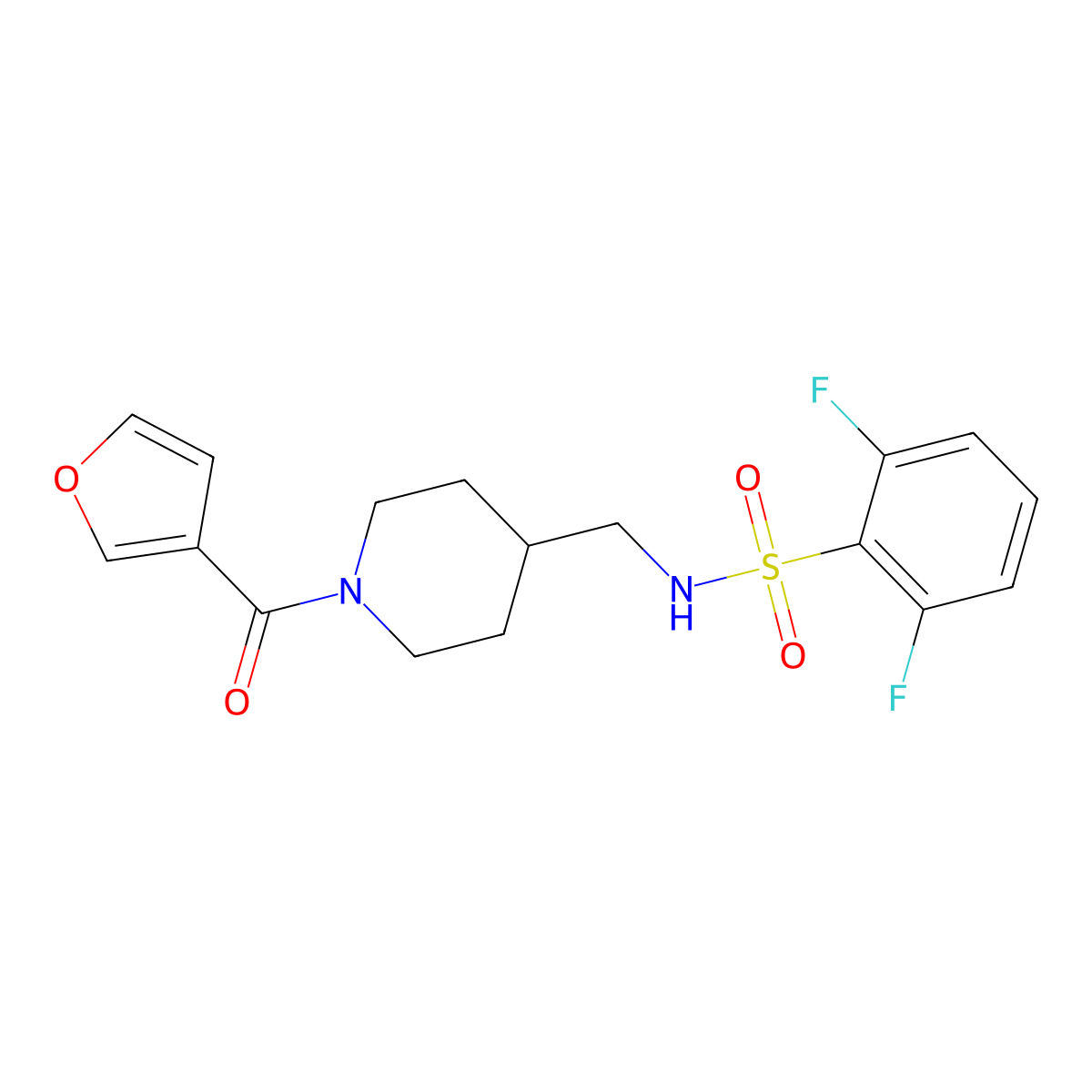 2,6-difluoro-N-((1-(furan-3-carbonyl)piperidin-4-yl)methyl)benzenesulfonamide molecular structure, CAS 1396716-75-8