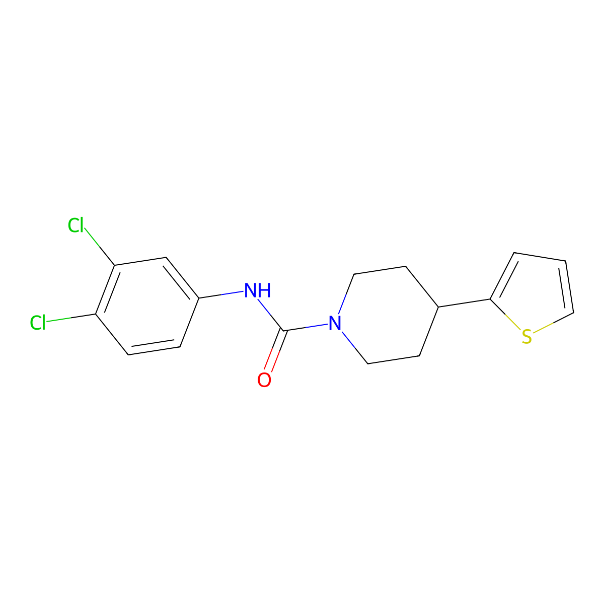 N-(3,4-dichlorophenyl)-4-(thiophen-2-yl)piperidine-1-carboxamide molecular structure, CAS 1396716-79-2
