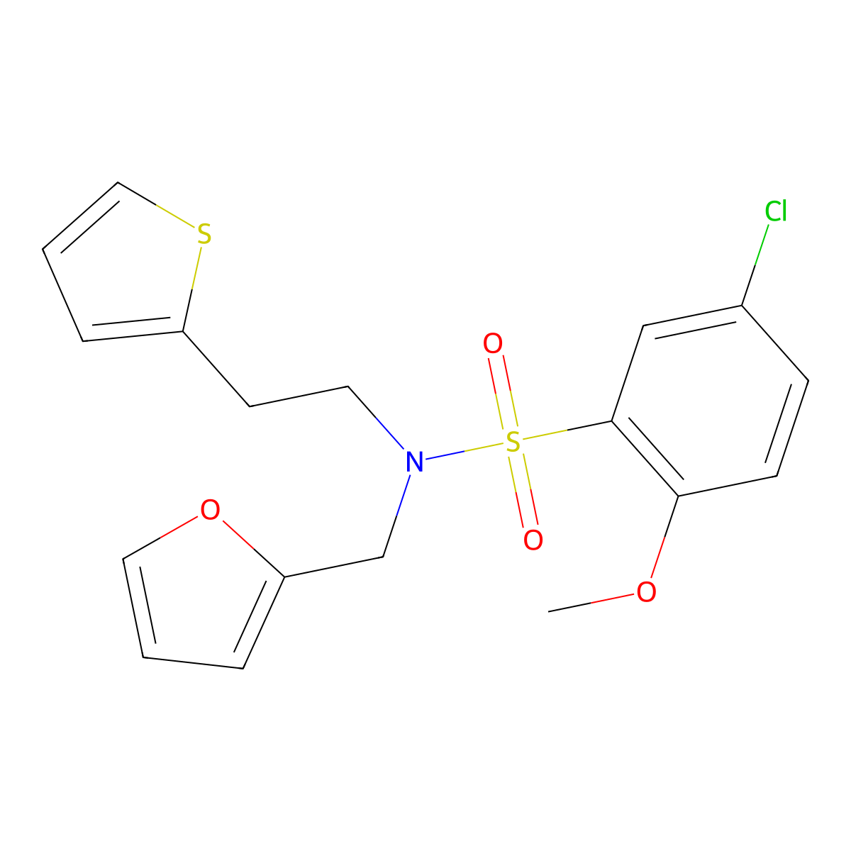5-chloro-N-(furan-2-ylmethyl)-2-methoxy-N-(2-(thiophen-2-yl)ethyl)benzenesulfonamide molecular structure, CAS 1396716-88-3