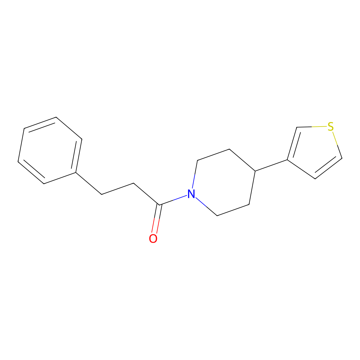 3-Phenyl-1-(4-(thiophen-3-yl)piperidin-1-yl)propan-1-one molecular structure, CAS 1396716-93-0
