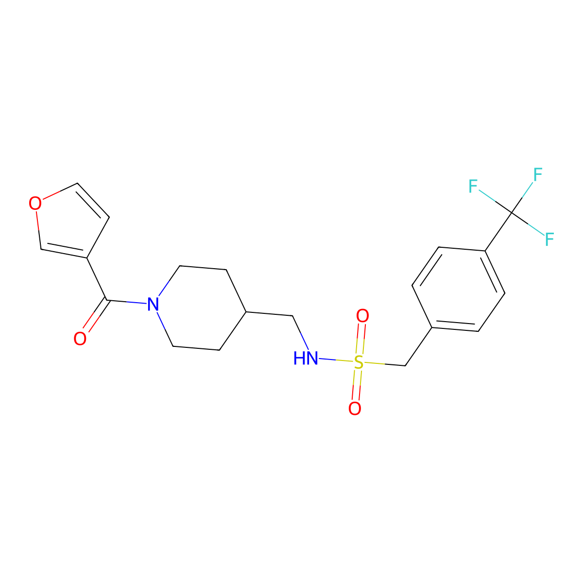 N-((1-(furan-3-carbonyl)piperidin-4-yl)methyl)-1-(4-(trifluoromethyl)phenyl)methanesulfonamide molecular structure, CAS 1396716-96-3