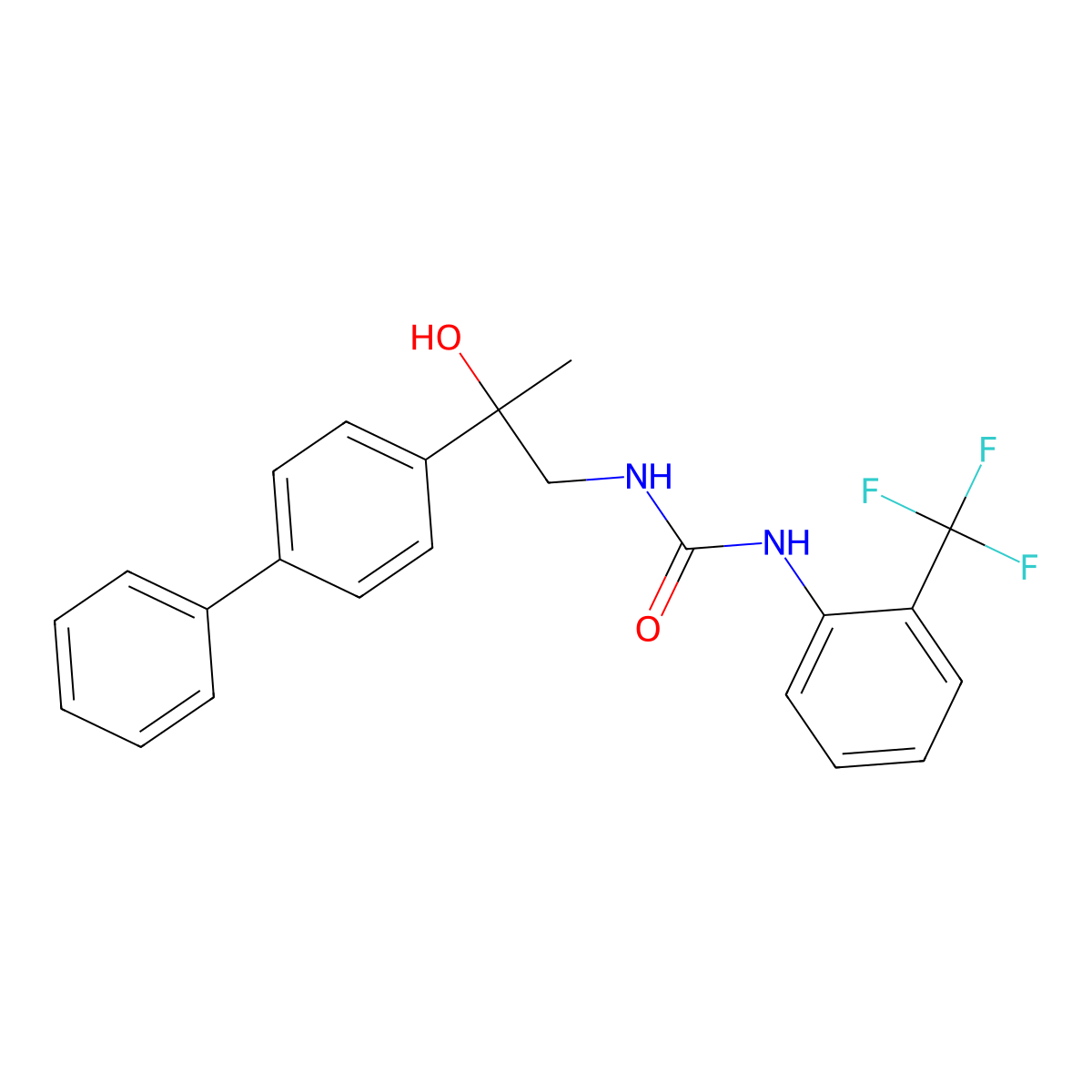 1-(2-{[1,1'-Biphenyl]-4-yl}-2-hydroxypropyl)-3-[2-(trifluoromethyl)phenyl]urea molecular structure, CAS 1396716-99-6