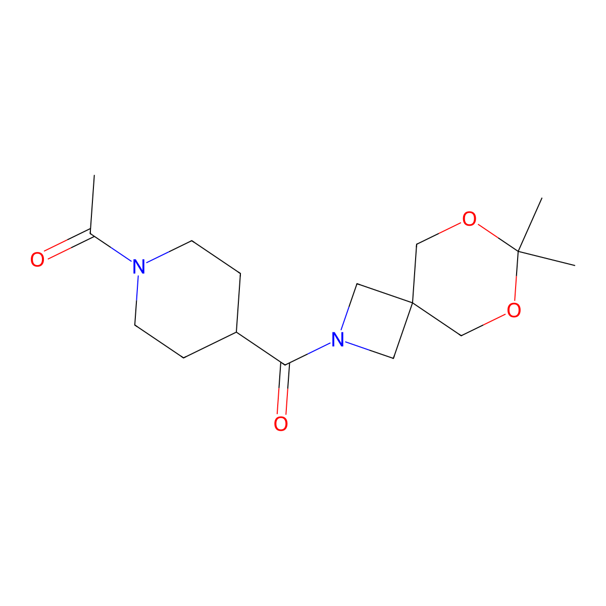1-(4-(7,7-Dimethyl-6,8-dioxa-2-azaspiro[3.5]nonane-2-carbonyl)piperidin-1-yl)ethanone molecular structure, CAS 1396717-00-2