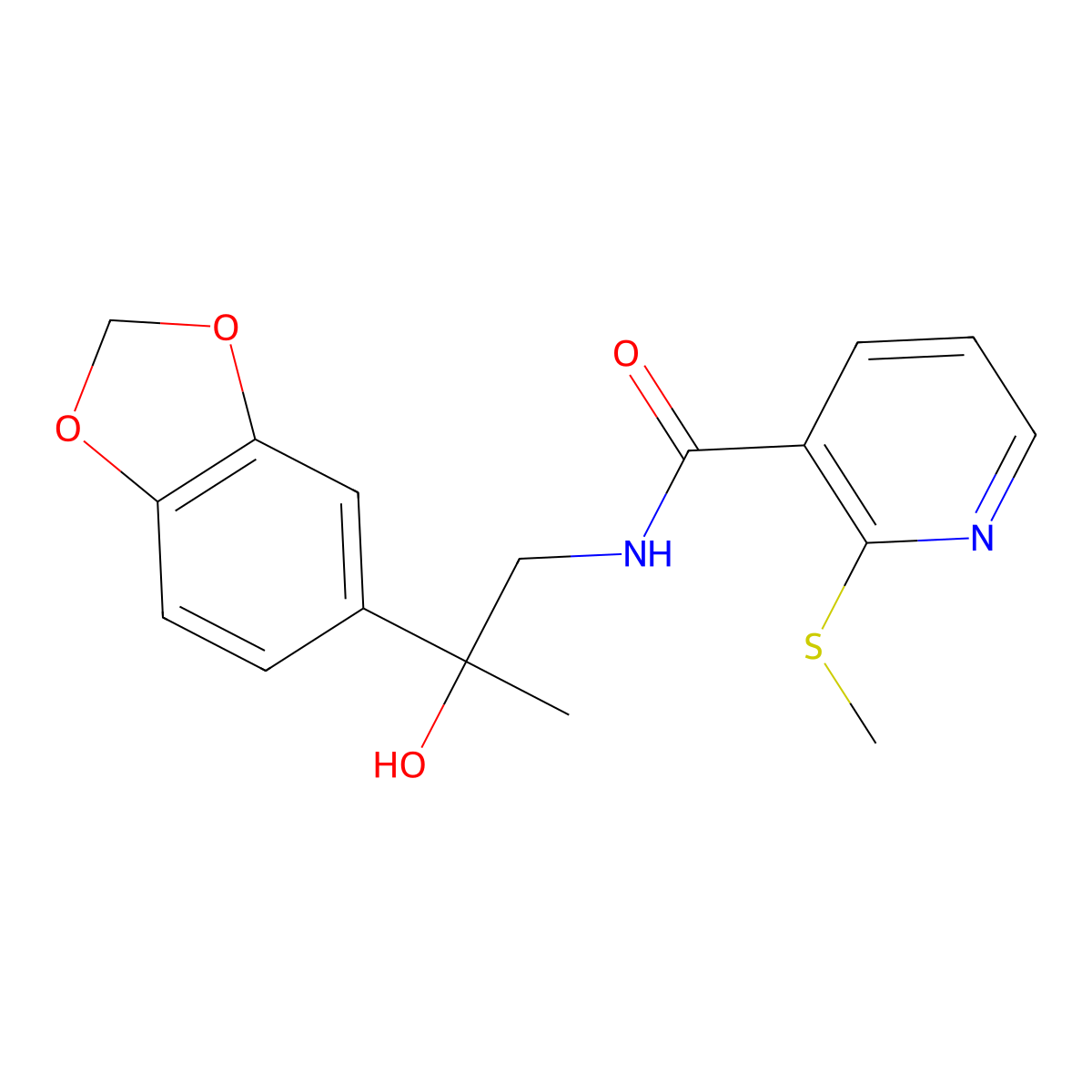 N-[2-(2H-1,3-benzodioxol-5-yl)-2-hydroxypropyl]-2-(methylsulfanyl)pyridine-3-carboxamide molecular structure, CAS 1396717-10-4