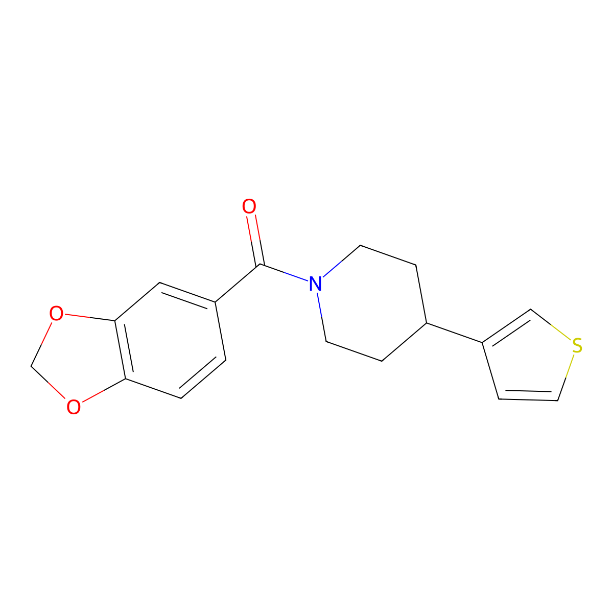 Benzo[d][1,3]dioxol-5-yl(4-(thiophen-3-yl)piperidin-1-yl)methanone molecular structure, CAS 1396717-17-1