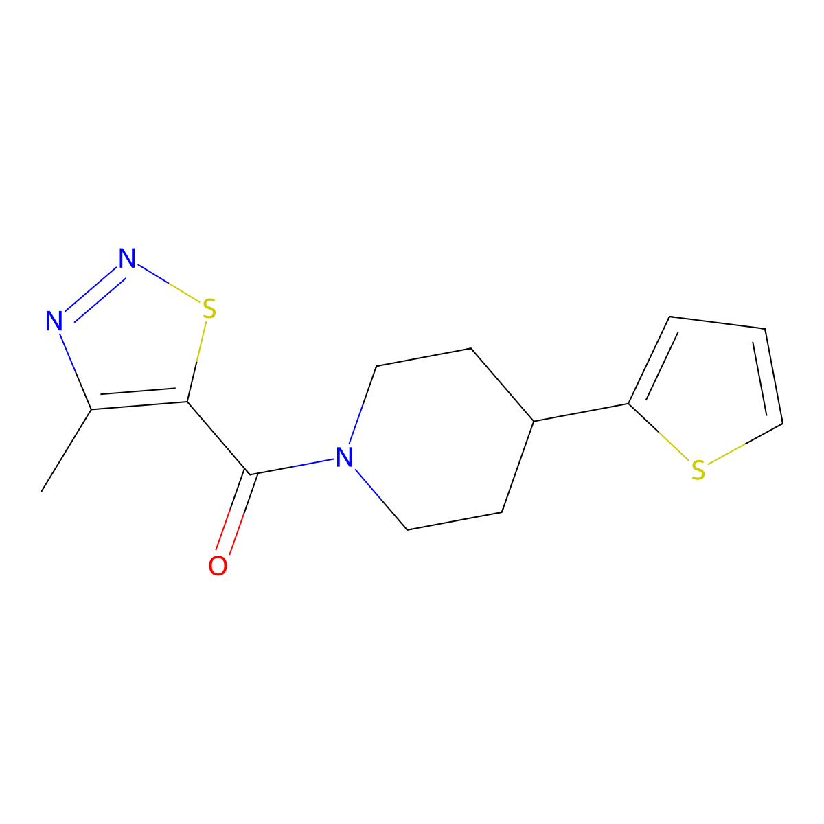 (4-Methyl-1,2,3-thiadiazol-5-yl)(4-(thiophen-2-yl)piperidin-1-yl)methanone molecular structure, CAS 1396717-27-3