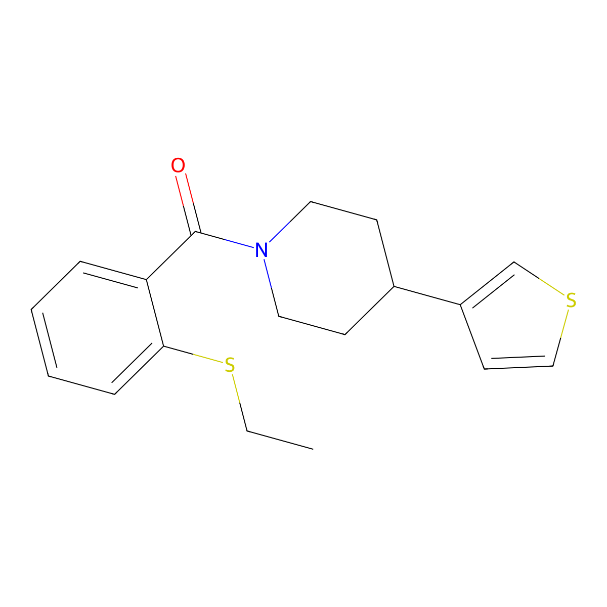 (2-(Ethylthio)phenyl)(4-(thiophen-3-yl)piperidin-1-yl)methanone molecular structure, CAS 1396717-31-9