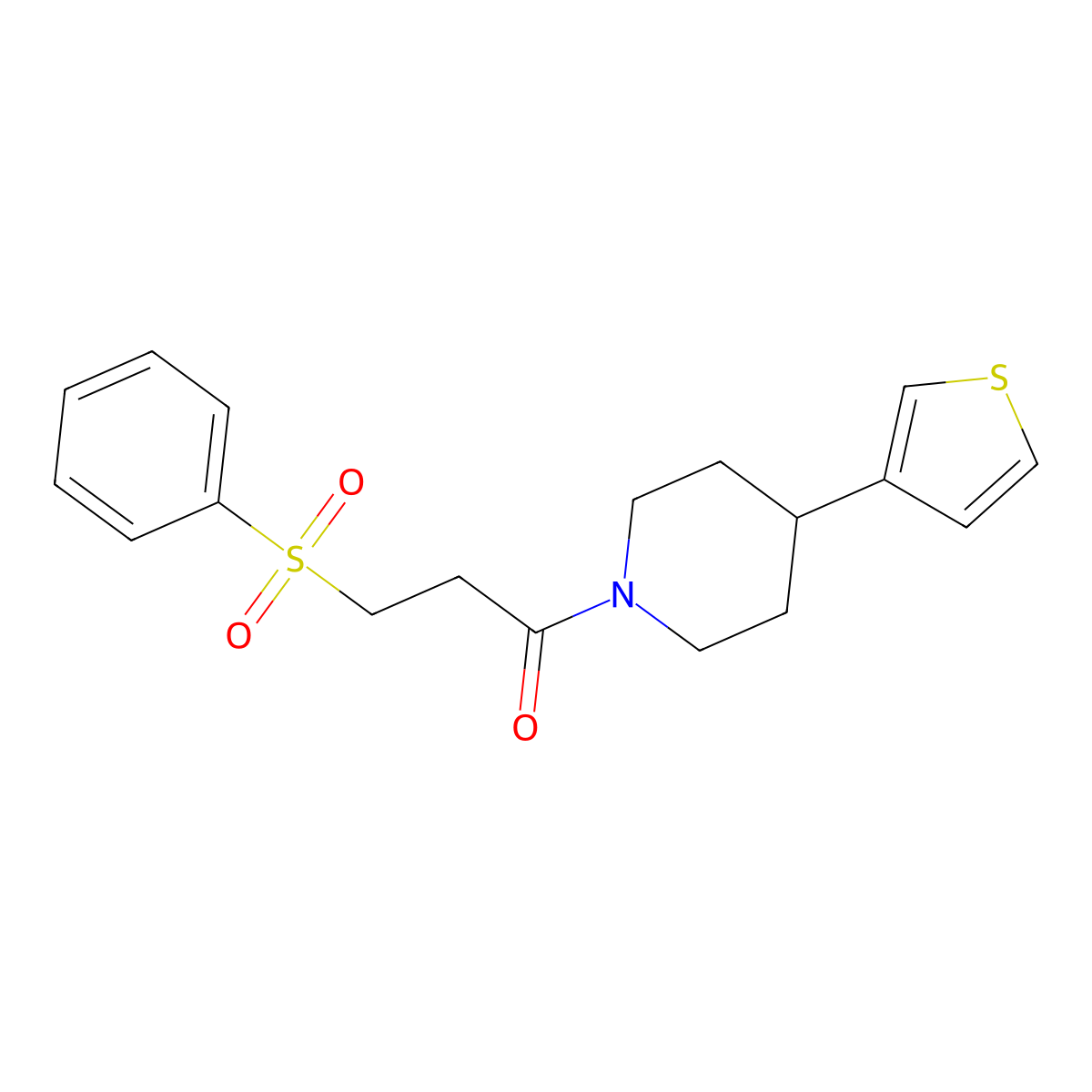 3-(Phenylsulfonyl)-1-(4-(thiophen-3-yl)piperidin-1-yl)propan-1-one molecular structure, CAS 1396717-40-0