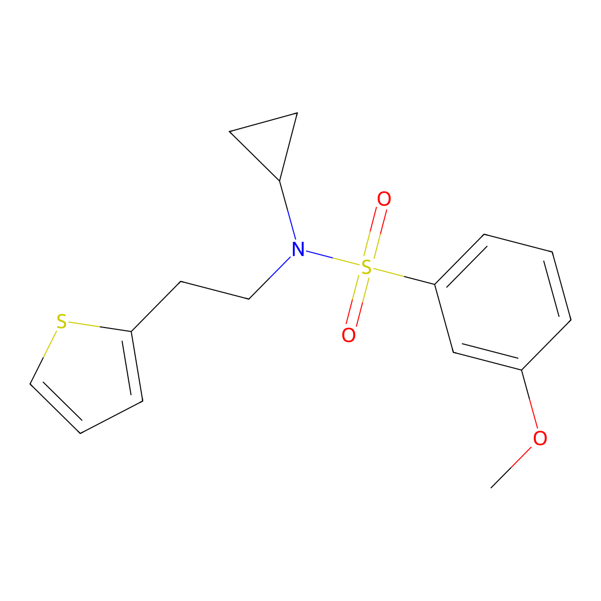 N-cyclopropyl-3-methoxy-N-(2-(thiophen-2-yl)ethyl)benzenesulfonamide molecular structure, CAS 1396717-43-3