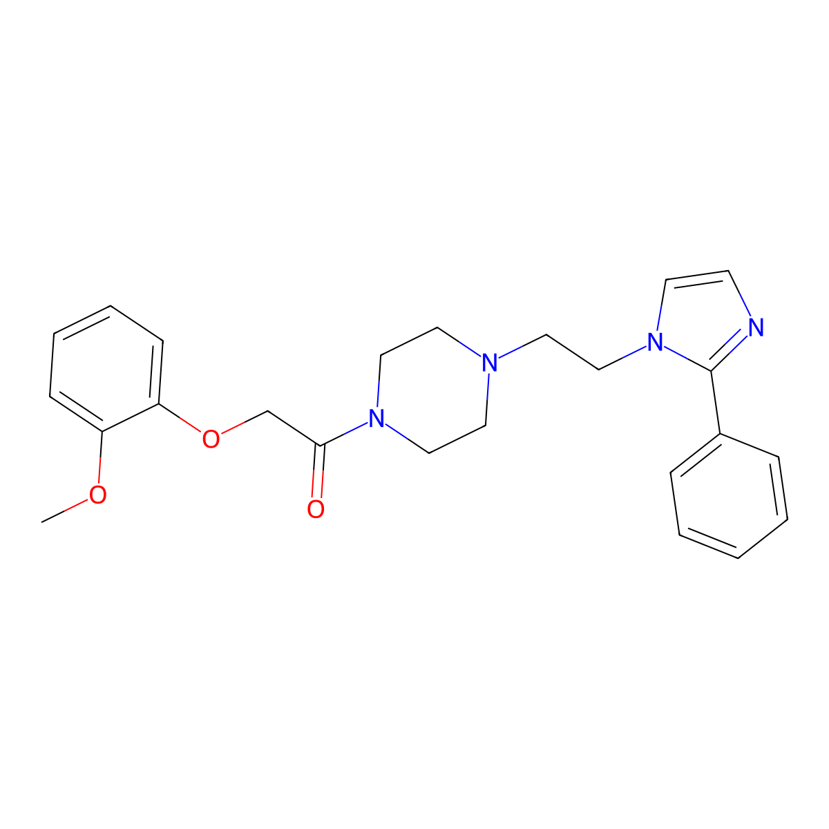 2-(2-methoxyphenoxy)-1-(4-(2-(2-phenyl-1H-imidazol-1-yl)ethyl)piperazin-1-yl)ethanone molecular structure, CAS 1396717-48-8