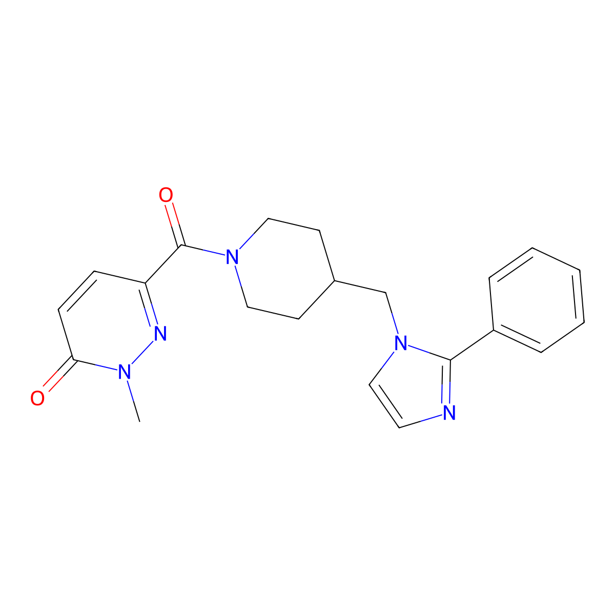 2-methyl-6-(4-((2-phenyl-1H-imidazol-1-yl)methyl)piperidine-1-carbonyl)pyridazin-3(2H)-one molecular structure, CAS 1396717-51-3