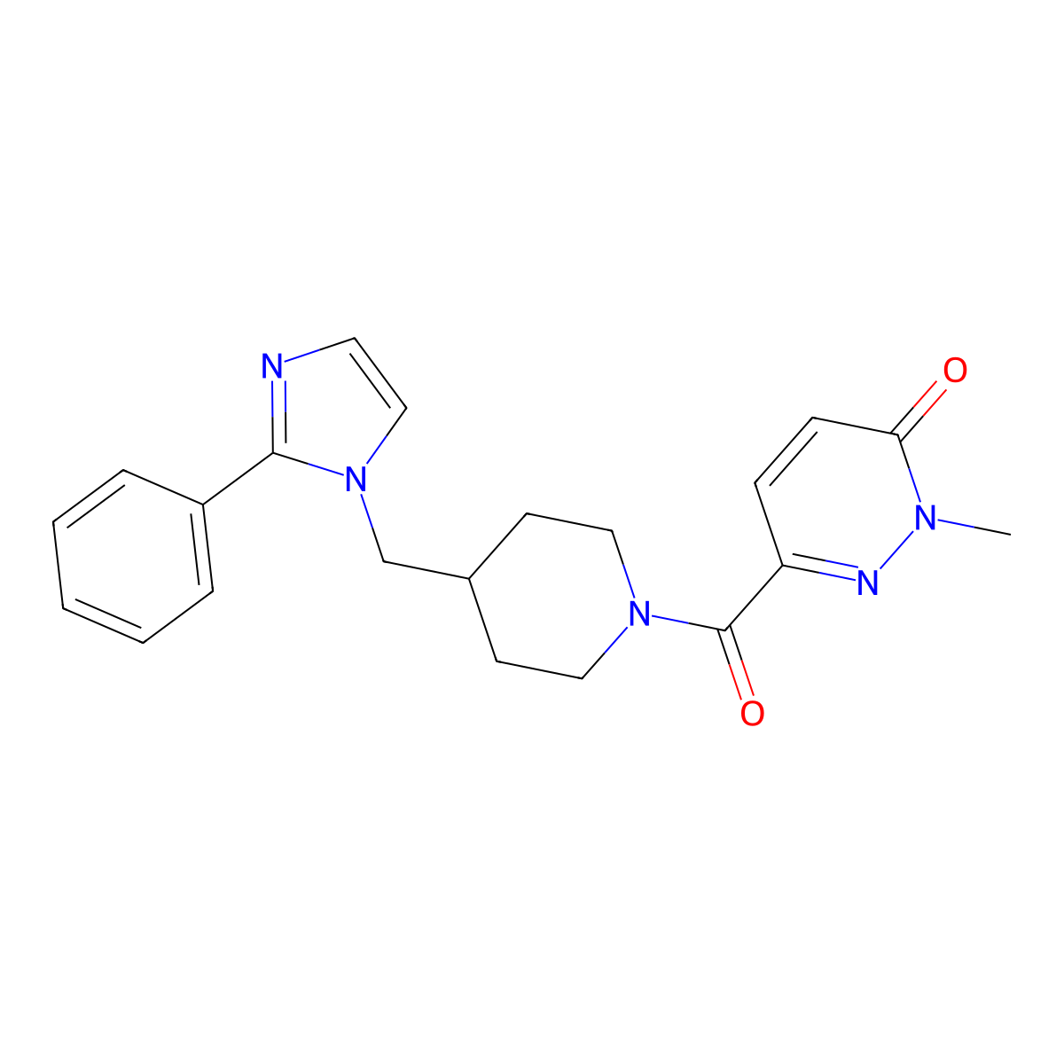 2-methyl-6-(4-((2-phenyl-1H-imidazol-1-yl)methyl)piperidine-1-carbonyl)pyridazin-3(2H)-one molecular structure, CAS 1396717-51-3