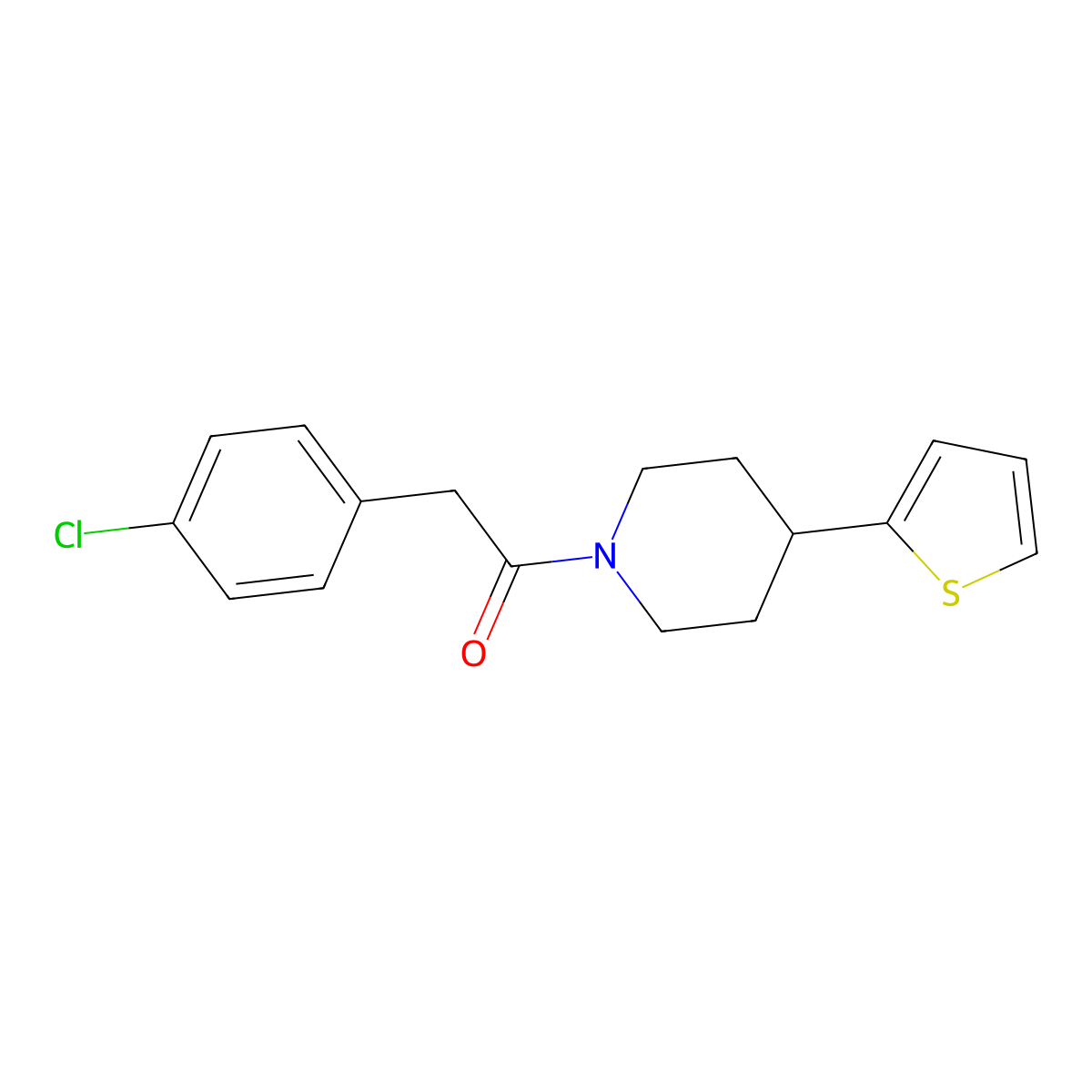 2-(4-Chlorophenyl)-1-(4-(thiophen-2-yl)piperidin-1-yl)ethanone molecular structure, CAS 1396717-63-7
