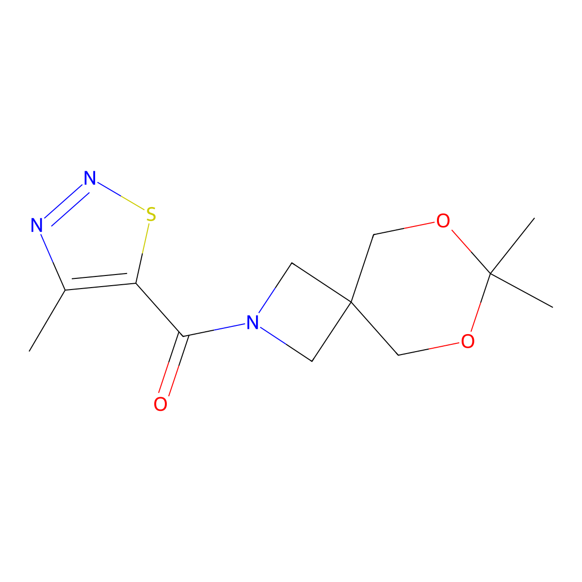 (7,7-Dimethyl-6,8-dioxa-2-azaspiro[3.5]nonan-2-yl)(4-methyl-1,2,3-thiadiazol-5-yl)methanone molecular structure, CAS 1396717-68-2