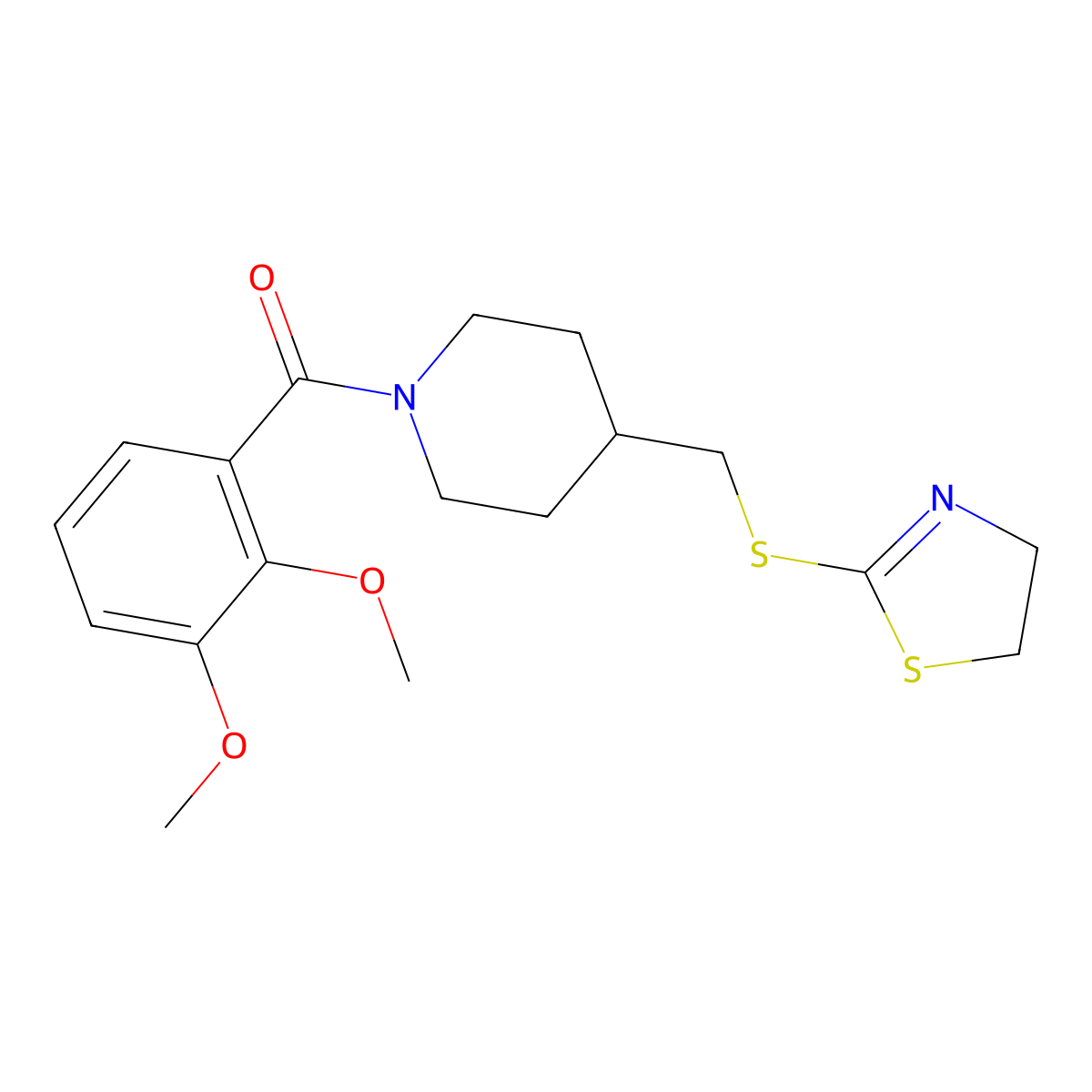 (4-(((4,5-Dihydrothiazol-2-yl)thio)methyl)piperidin-1-yl)(2,3-dimethoxyphenyl)methanone molecular structure, CAS 1396718-01-6