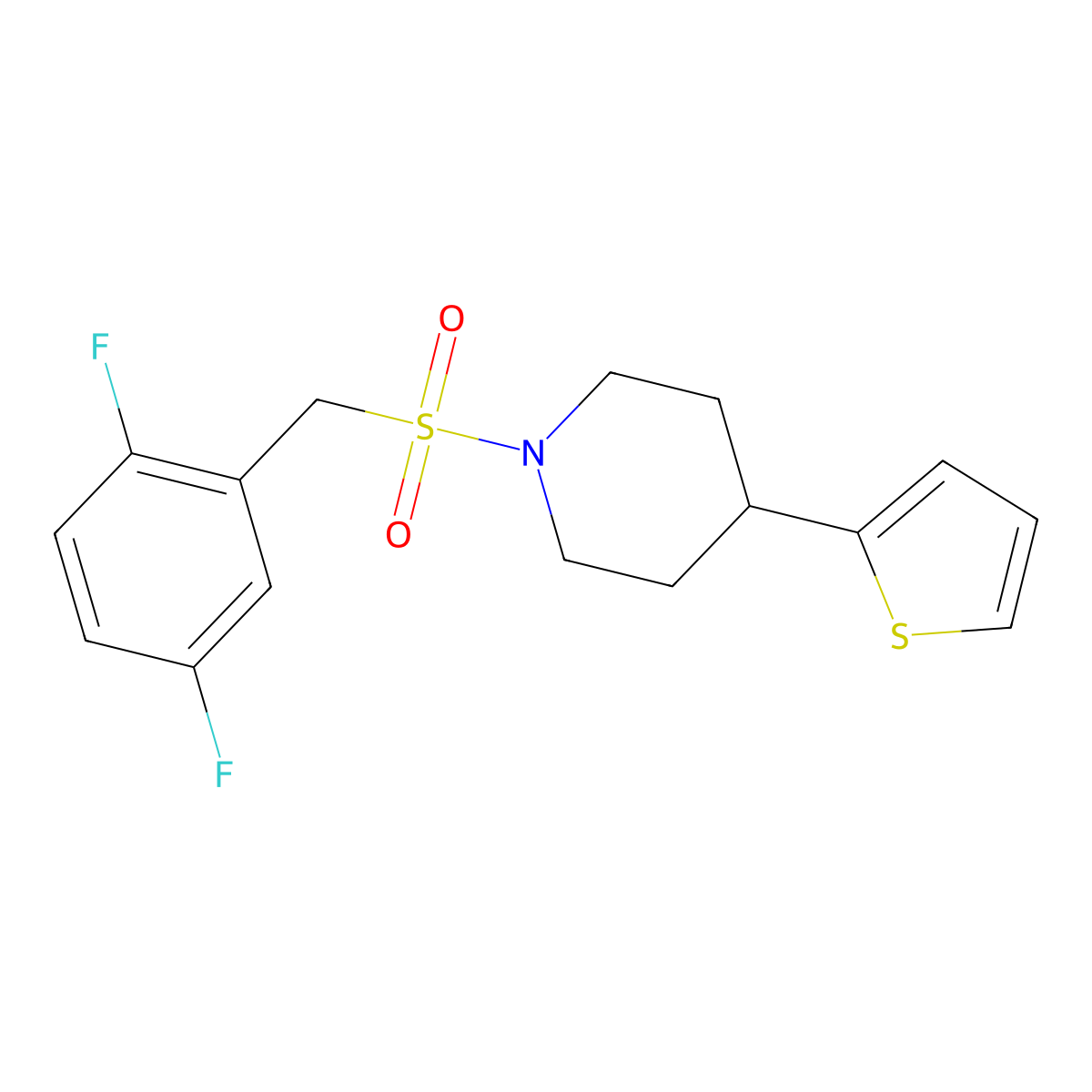 1-((2,5-Difluorobenzyl)sulfonyl)-4-(thiophen-2-yl)piperidine molecular structure, CAS 1396718-04-9