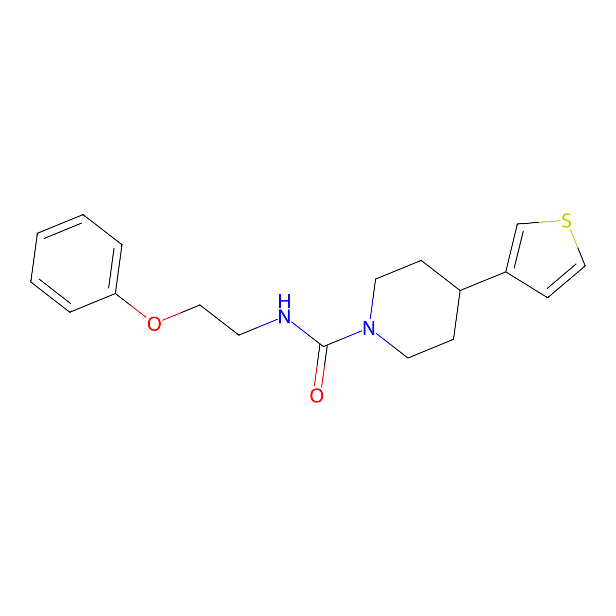 N-(2-phenoxyethyl)-4-(thiophen-3-yl)piperidine-1-carboxamide molecular structure, CAS 1396745-90-6