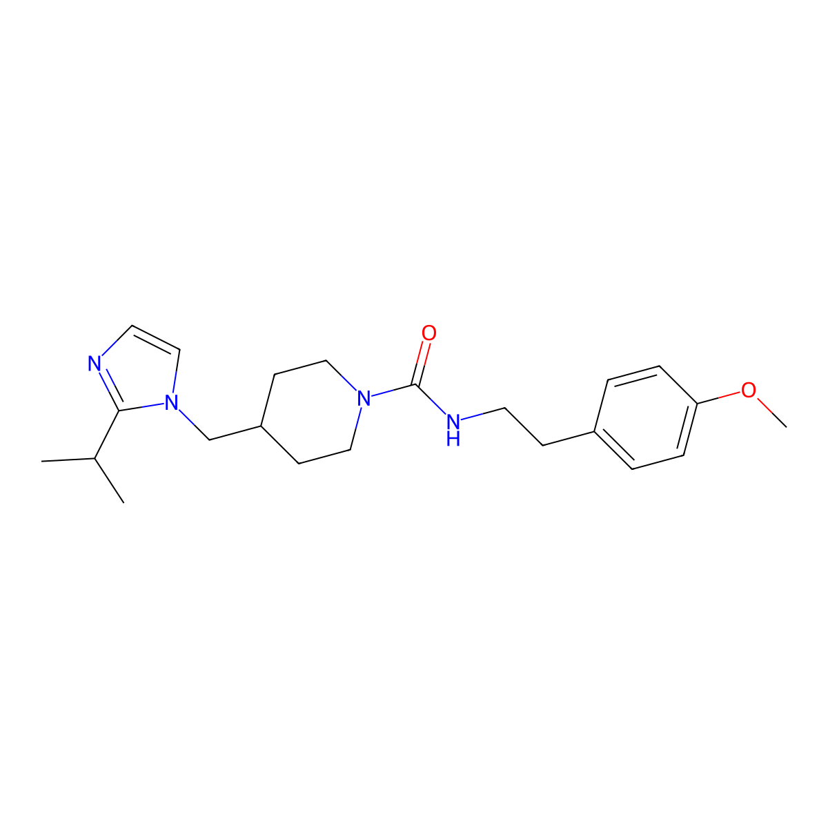 4-((2-isopropyl-1H-imidazol-1-yl)methyl)-N-(4-methoxyphenethyl)piperidine-1-carboxamide molecular structure, CAS 1396745-91-7