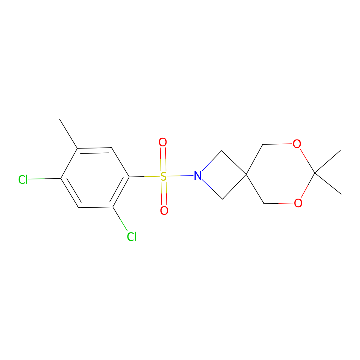 2-((2,4-Dichloro-5-methylphenyl)sulfonyl)-7,7-dimethyl-6,8-dioxa-2-azaspiro[3.5]nonane molecular structure, CAS 1396745-93-9