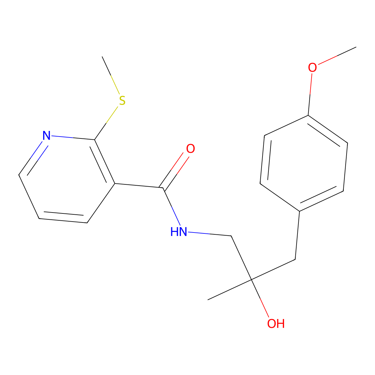 N-(2-hydroxy-3-(4-methoxyphenyl)-2-methylpropyl)-2-(methylthio)nicotinamide molecular structure, CAS 1396745-94-0